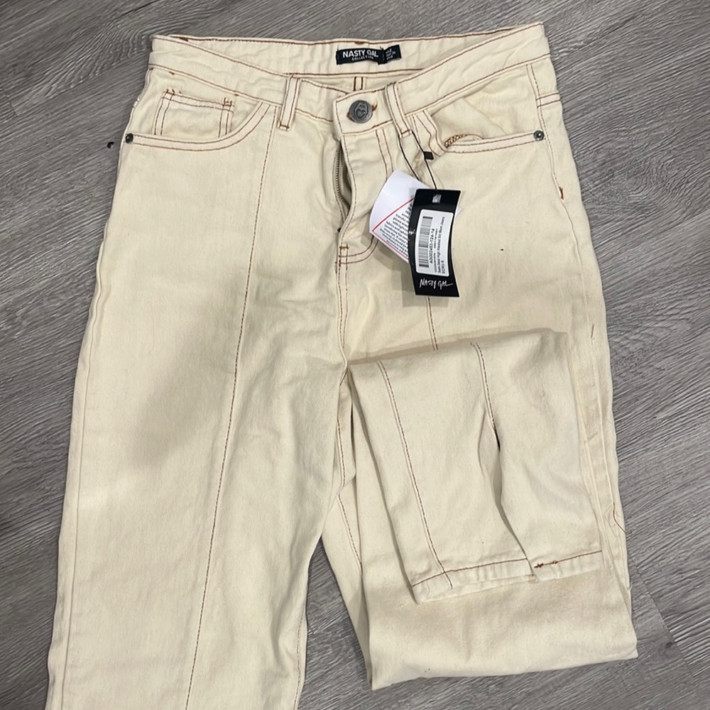 Seam Detail High Waisted Split Hem Mom Jeans